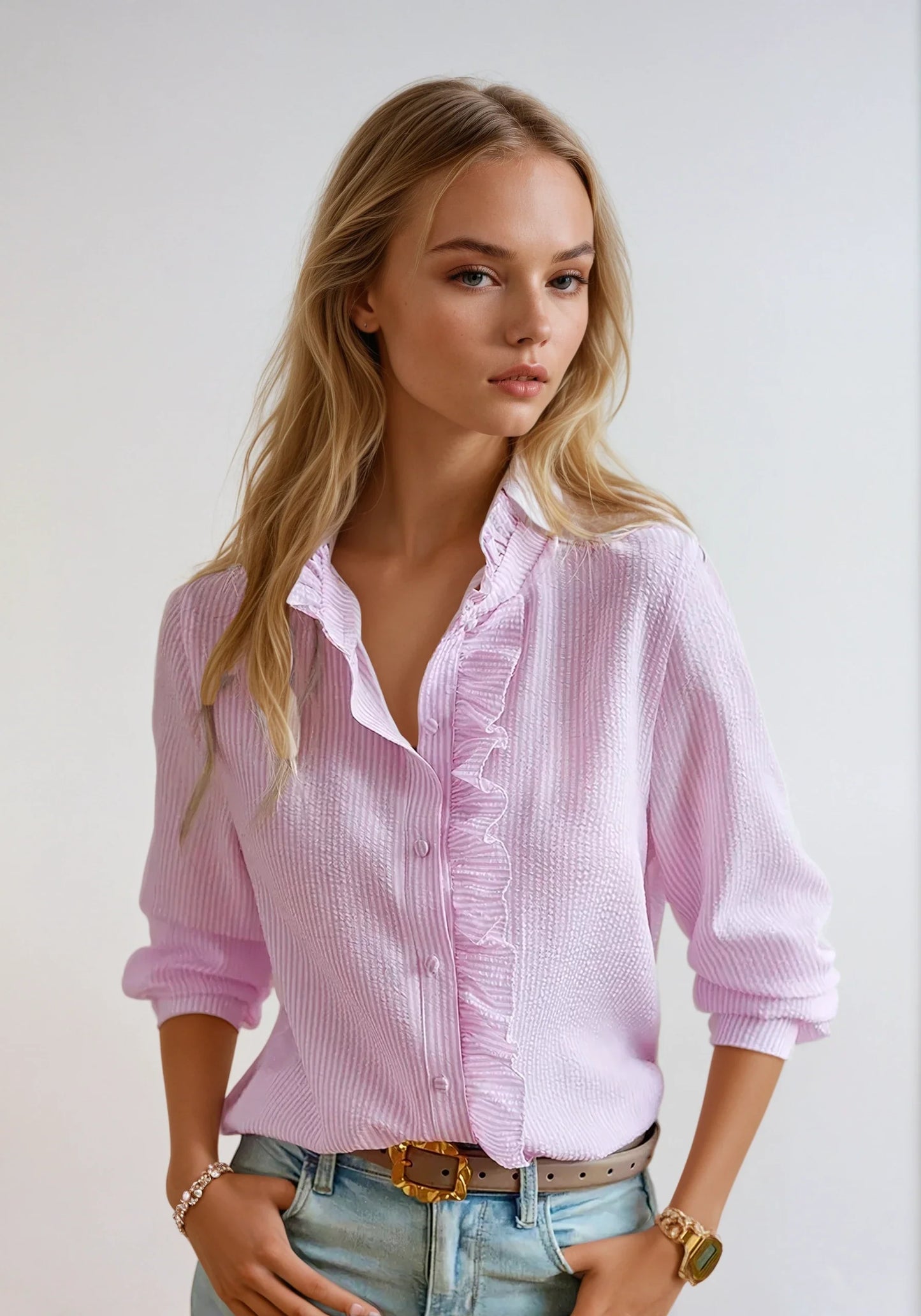 NERINA | Gestreepte Dames Blouse met Ruches - Voor Werk & Weekend