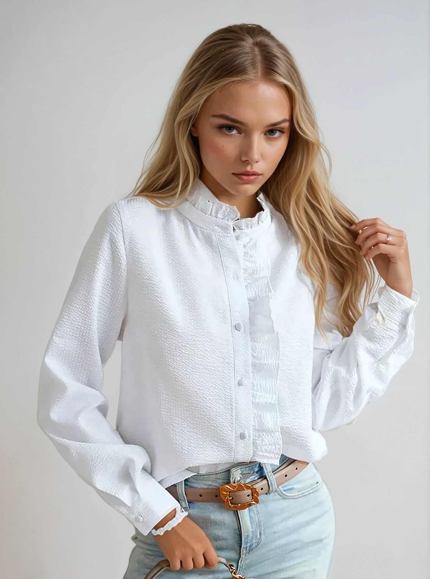 NERINA | Gestreepte Dames Blouse met Ruches - Voor Werk & Weekend
