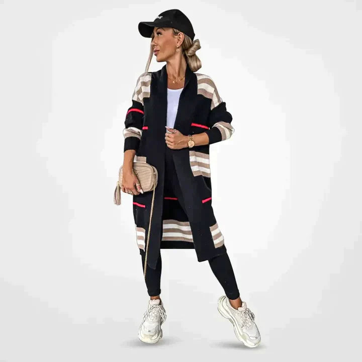 ISLA | Dames Cardigan Met Strepenpatroon – Lang, Veelzijdig & Perfect Voor Het Najaar