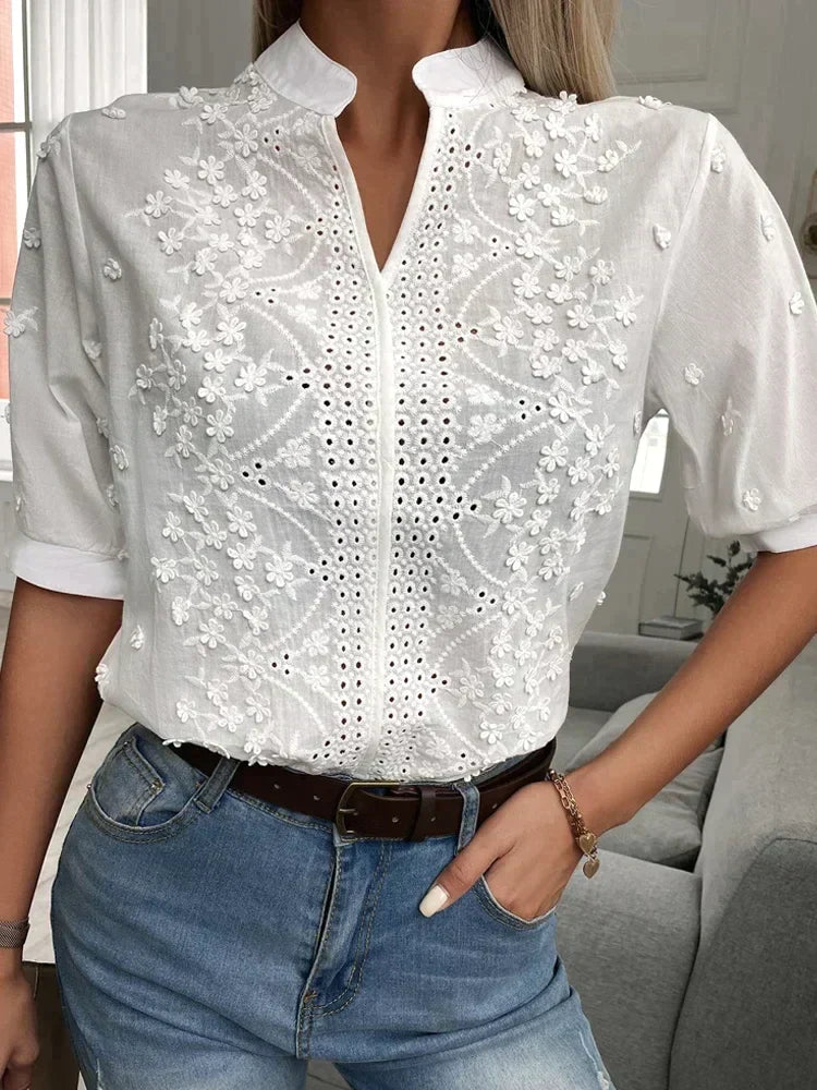 MELINA | Elegante Dames Blouse Met Borduursels - Zomers, Sierlijk & Comfortabel