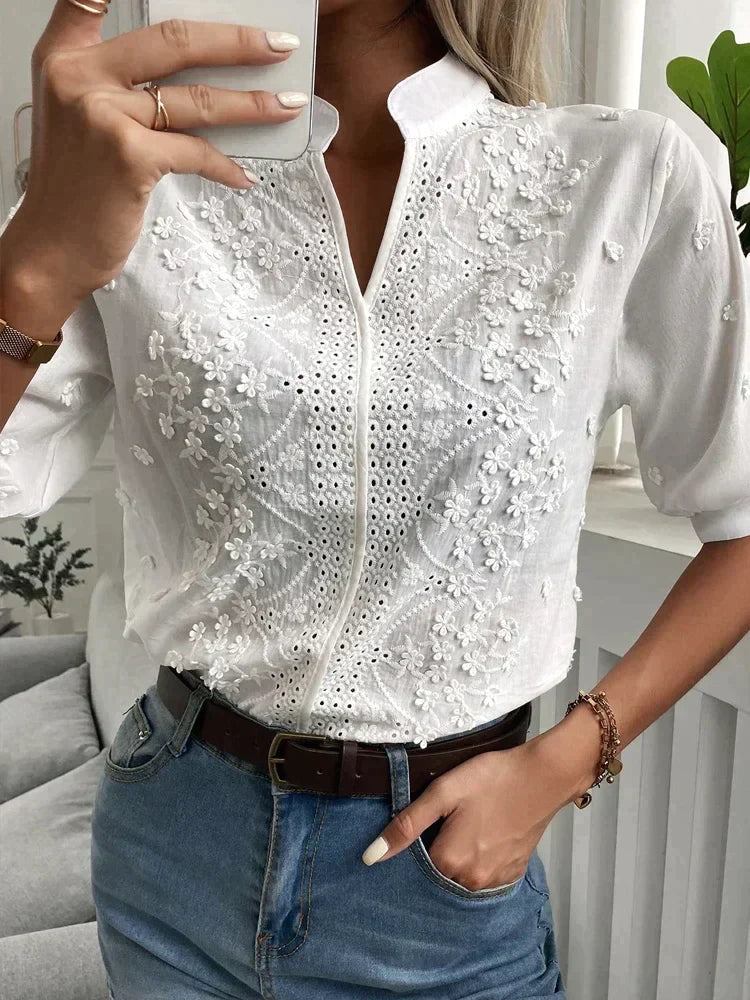 MELINA | Elegante Dames Blouse Met Borduursels - Zomers, Sierlijk & Comfortabel