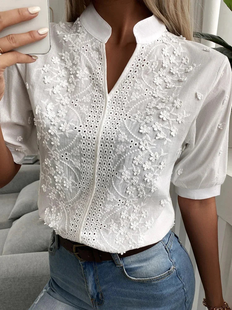 MELINA | Elegante Dames Blouse Met Borduursels - Zomers, Sierlijk & Comfortabel