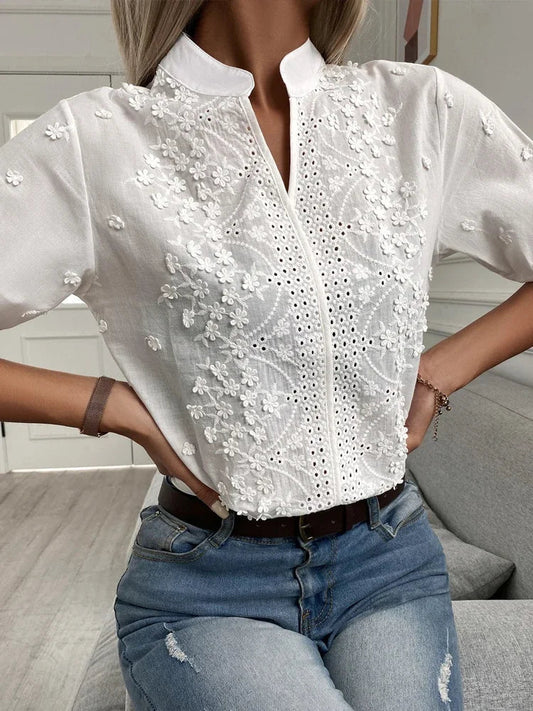 MELINA | Elegante Dames Blouse Met Borduursels - Zomers, Sierlijk & Comfortabel