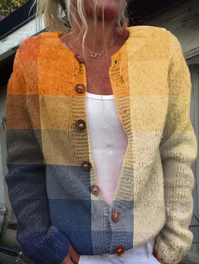 Gebloemde Cardigan Voor Dames – Warme Gebreide Trui Met Elegante Knoopdetails