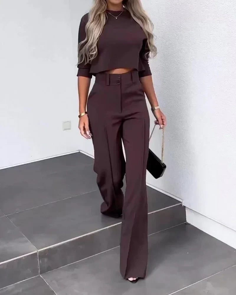LIZE | 2-Delige Chique Dames Set Panthalon Met Croptop - Tijdloos & Elegant