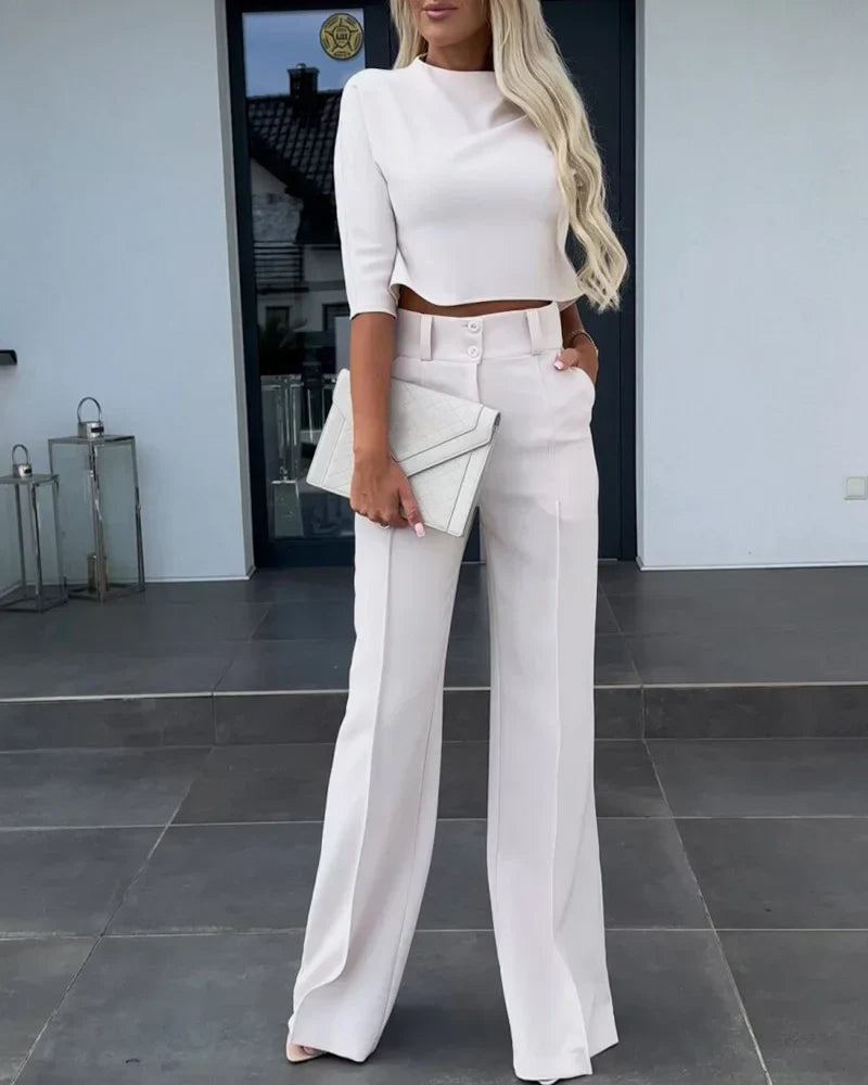 LIZE | 2-Delige Chique Dames Set Panthalon Met Croptop - Tijdloos & Elegant