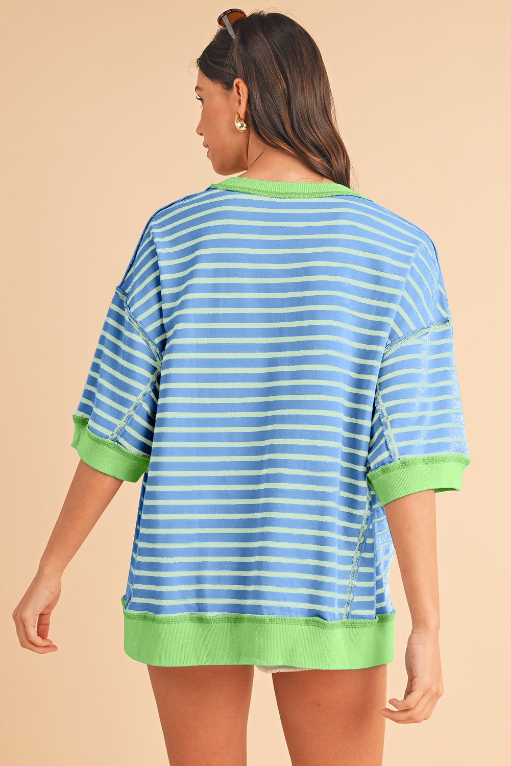 ISA | Gestreept Loose Fit T-Shirt Voor Dames Met Contrast Trim En Wijde Mouwen – Comfortabel, Casual, Stijlvol