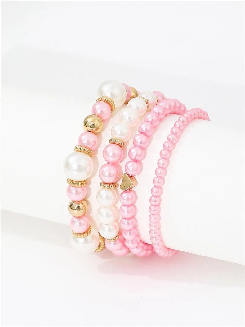 RANYA | 4-Delige Dames Armbanden Set met Parels en Glanzende Kralen