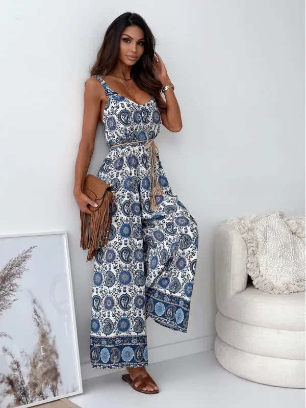 JULES | Luchtige Jumpsuit Met V-Hals, Spaghettibandjes En Wijde Pijpen – Vrouwelijk, Ademend & Perfect Voor Zomerse Dagen