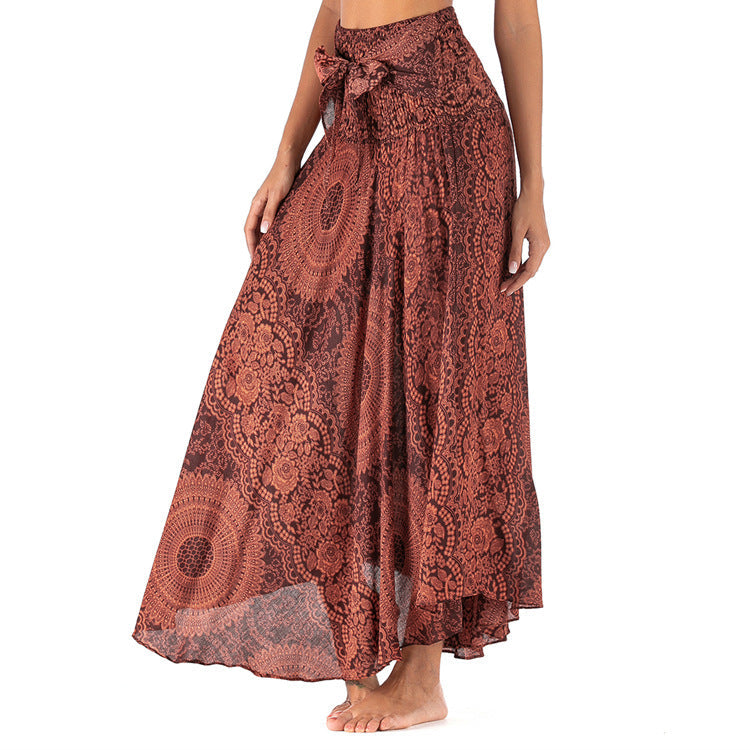 MIMA | Lange Boho-Rok met Striksluiting en Vrouwelijke Print voor Dames