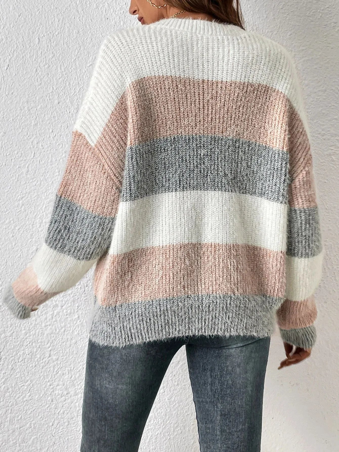 Grof Gebreide Trui Voor Dames Met Brede Strepen – Warm,Casual Stijl & Perfect voor het Najaar
