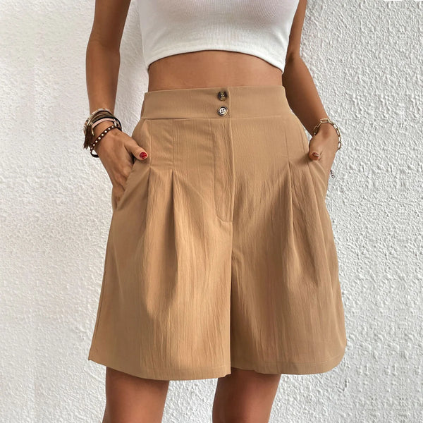 CARO | Dames Zomer Short met Hoge Taille Band met Knopen
