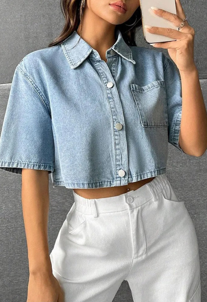 JULIE | Boxy Denim Cropped Top Voor Dames - Klassiek & Modieus