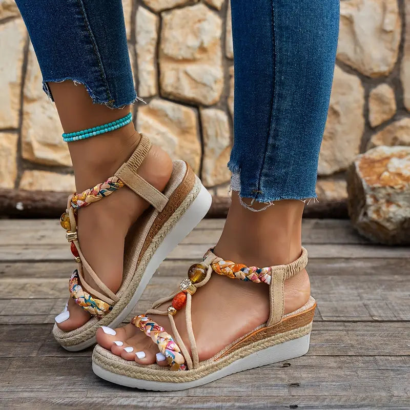 SORENA | Comfortabele Dames Sandalen met Verhoogde Zool en Kralendetail - Stevig, Zomers & Modieus