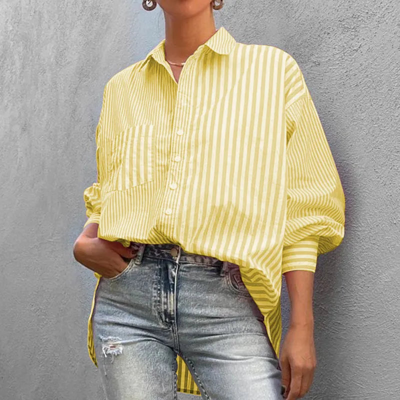 MAKENA | Oversized Dames Blouse - Gestreept Met Borstzakje