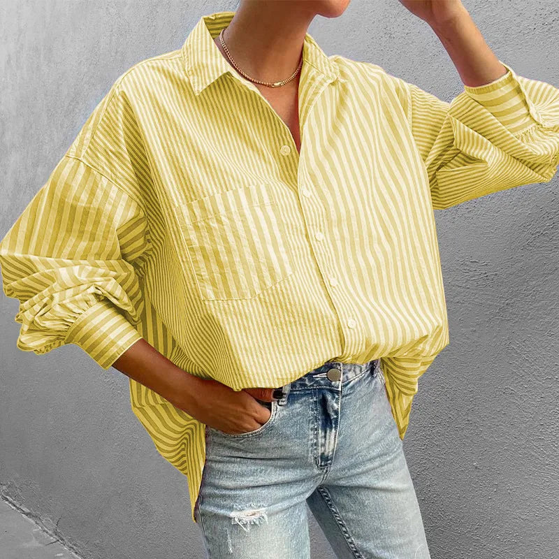 MAKENA | Oversized Dames Blouse - Gestreept Met Borstzakje