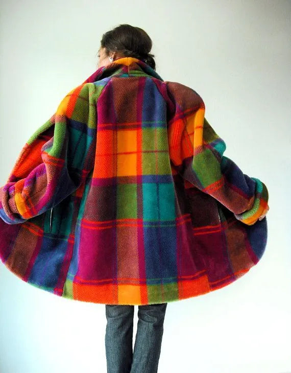 Oversized Dames Winterjas | Kleurrijke Ruitjas Met Lange Pasvorm
