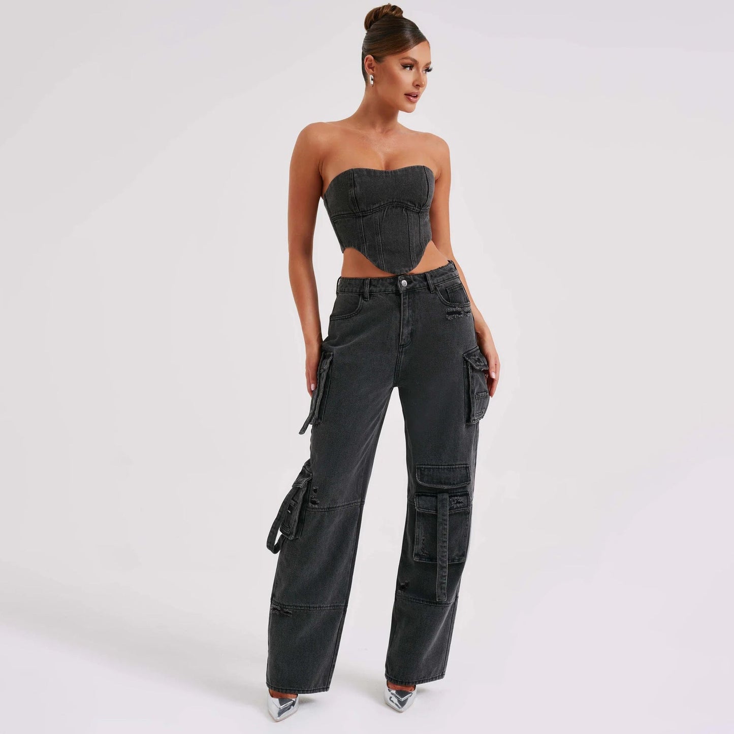 JUTTA | Relaxed Fit Cargo Jeans Voor Dames | Bijpassende Top - Stoer, Elegant & Stijlvol