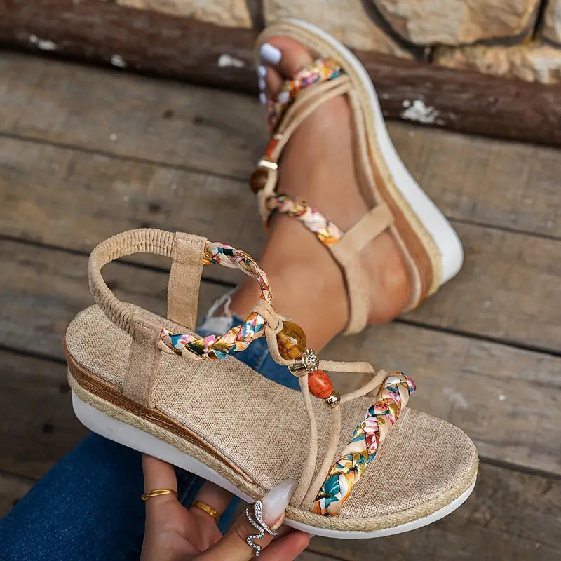 SORENA | Comfortabele Dames Sandalen met Verhoogde Zool en Kralendetail - Stevig, Zomers & Modieus