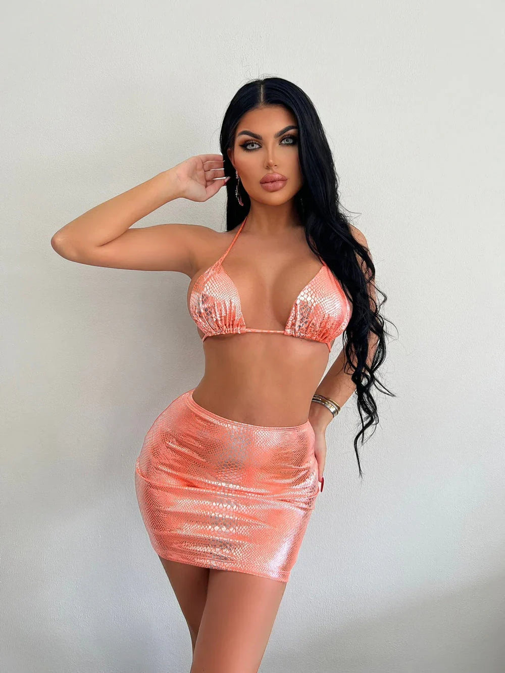 YALUNA | Luxe 3-Delige Bikini Set Met Slangen Print - Krachtig, Stijlvol & Zomers