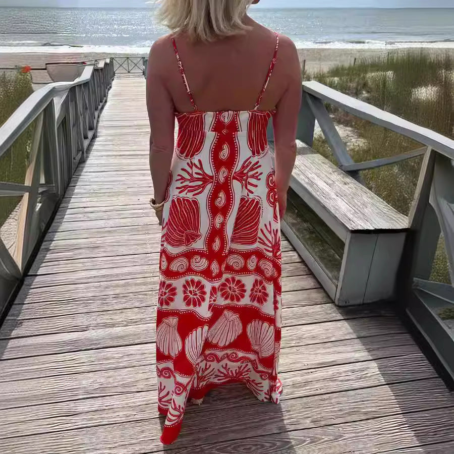 RABI | Maxi Zomerjurk Voor Dames Met Schelpen Print - Perfect Voor Vakantie