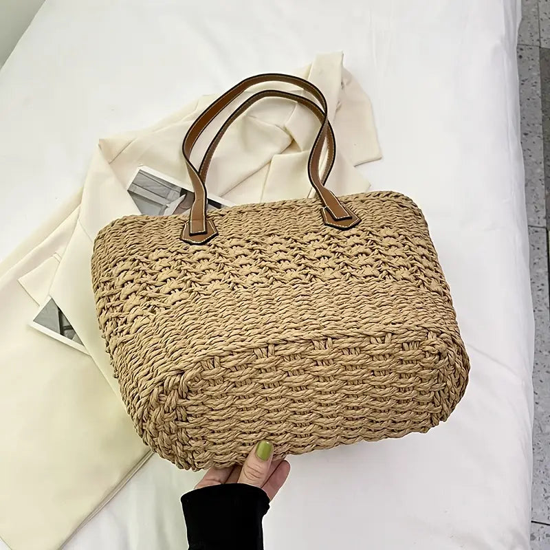 LIV | Gevlochten Strandtas Met Leren Details – Ruim, Stijlvol & Onmisbaar Deze Zomer