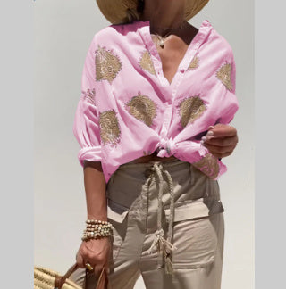 ZARIFA - Dames Linnen Blouse Zomerstijl met Borduuraccenten