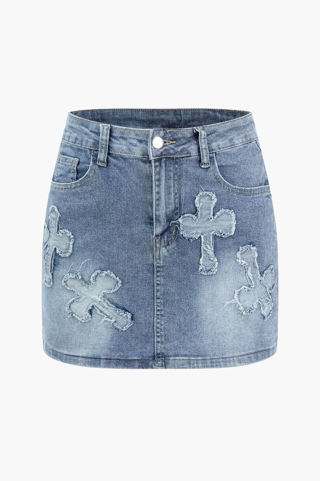 KAYLA | Denim Set Jasje En Rok Met Kruismotief Voor Dames – Edgy, Stoer & Opvallend