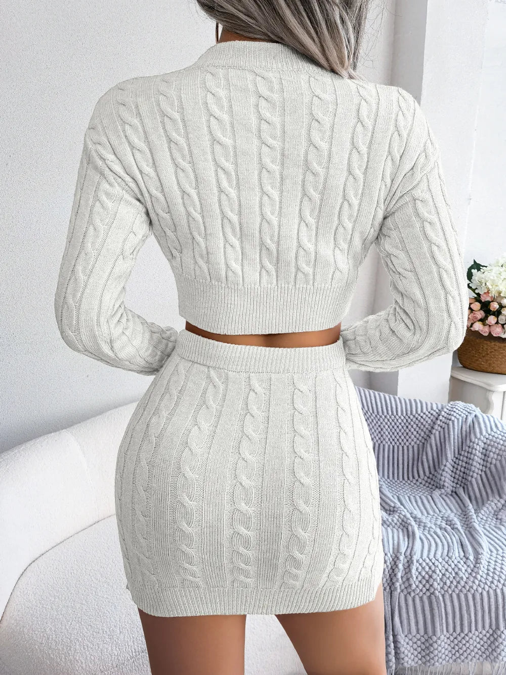 Warme Gebreide Rok Set | Chique En Knusse Tweedelige Winteroutfit