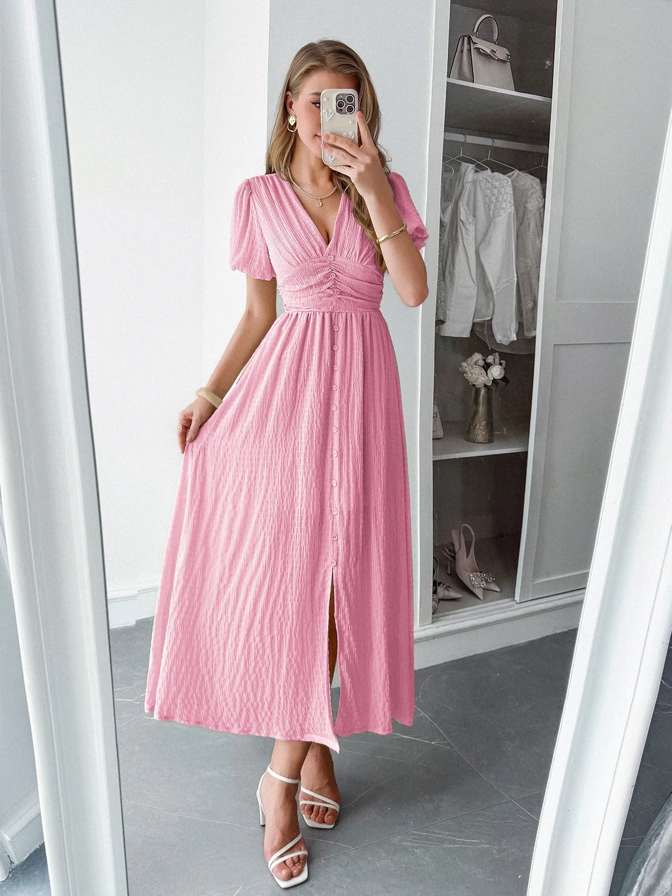 DALIA | Lange Damesjurk met Gekruiste V-Hals & Split – Tijdloze Klasse voor Elke Elegante Gelegenheid