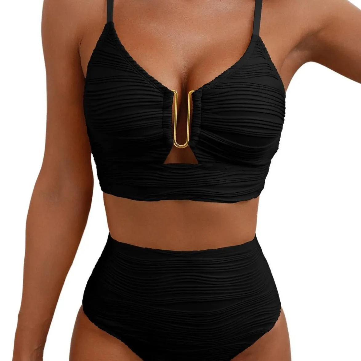 EVITA | Flatterende Bikini met Hoge Taille en Goudaccent - Luxe, Zomers & Sneldrogend