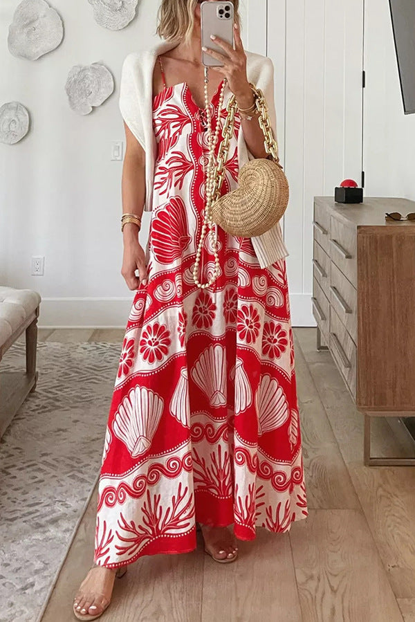 RABI | Maxi Zomerjurk Voor Dames Met Schelpen Print - Perfect Voor Vakantie