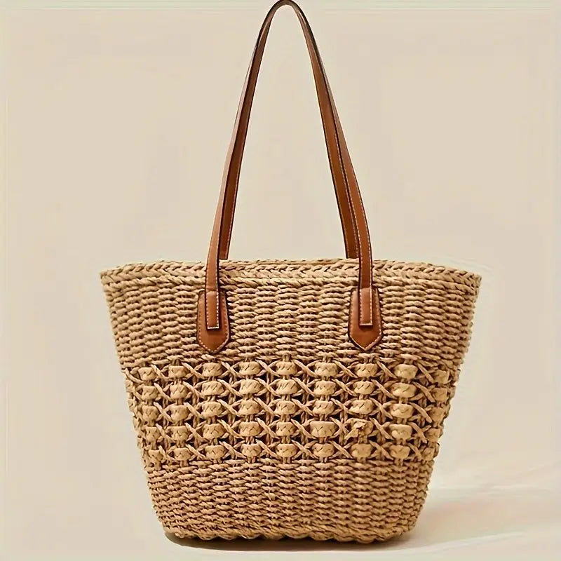 LIV | Gevlochten Strandtas Met Leren Details – Ruim, Stijlvol & Onmisbaar Deze Zomer