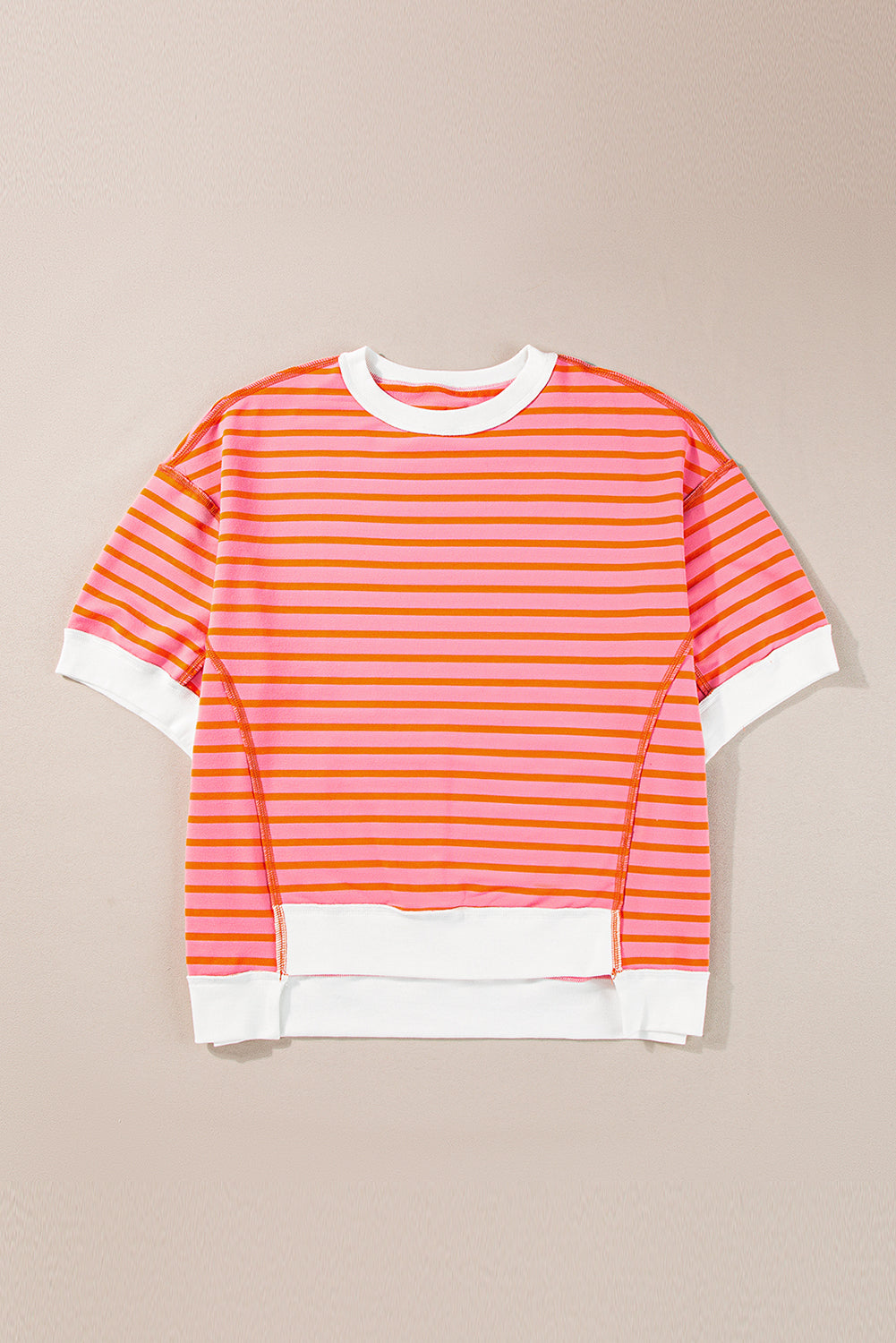 ISA | Gestreept Loose Fit T-Shirt Voor Dames Met Contrast Trim En Wijde Mouwen – Comfortabel, Casual, Stijlvol