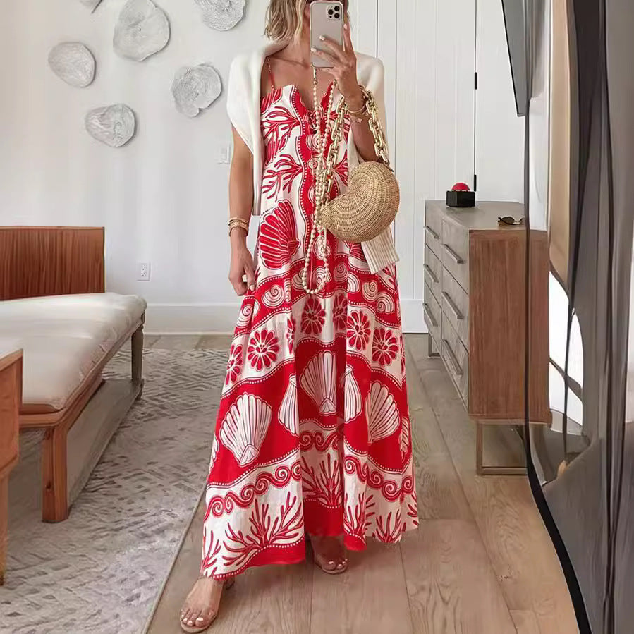 RABI | Maxi Zomerjurk Voor Dames Met Schelpen Print - Perfect Voor Vakantie
