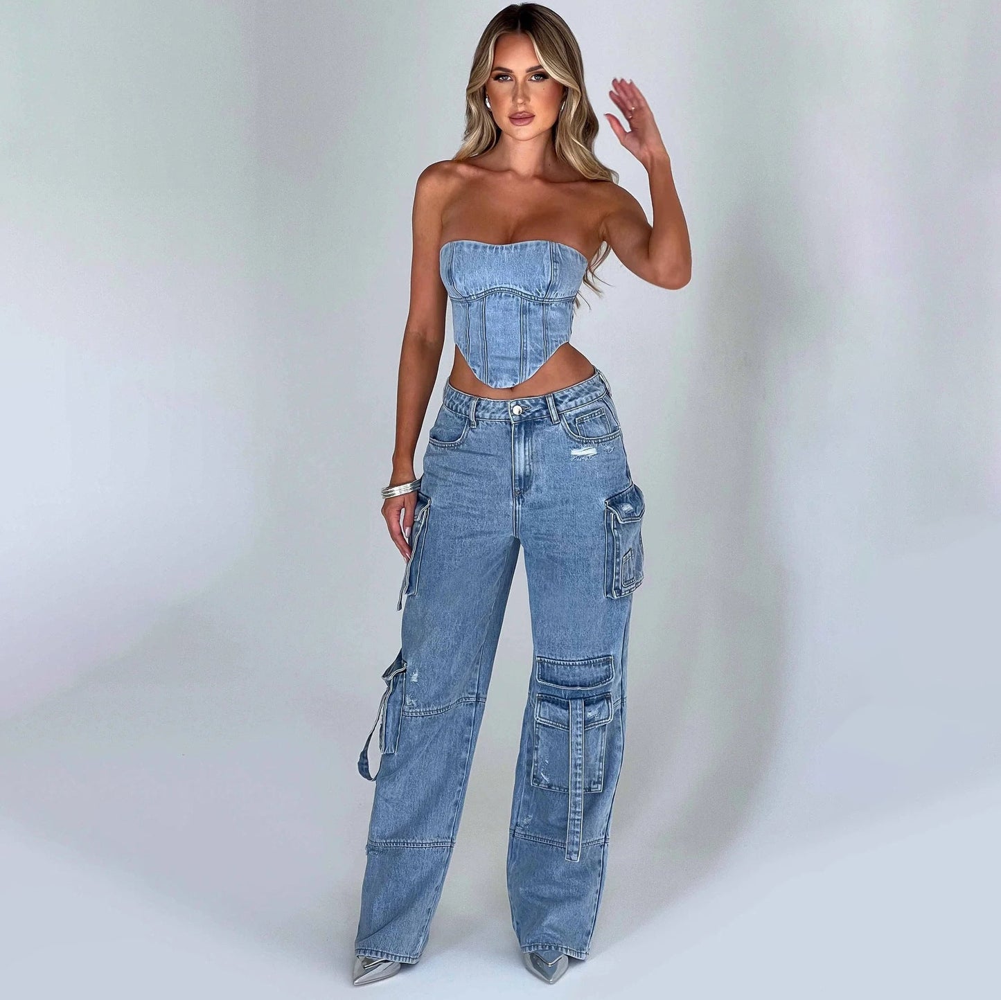 JUTTA | Relaxed Fit Cargo Jeans Voor Dames | Bijpassende Top - Stoer, Elegant & Stijlvol