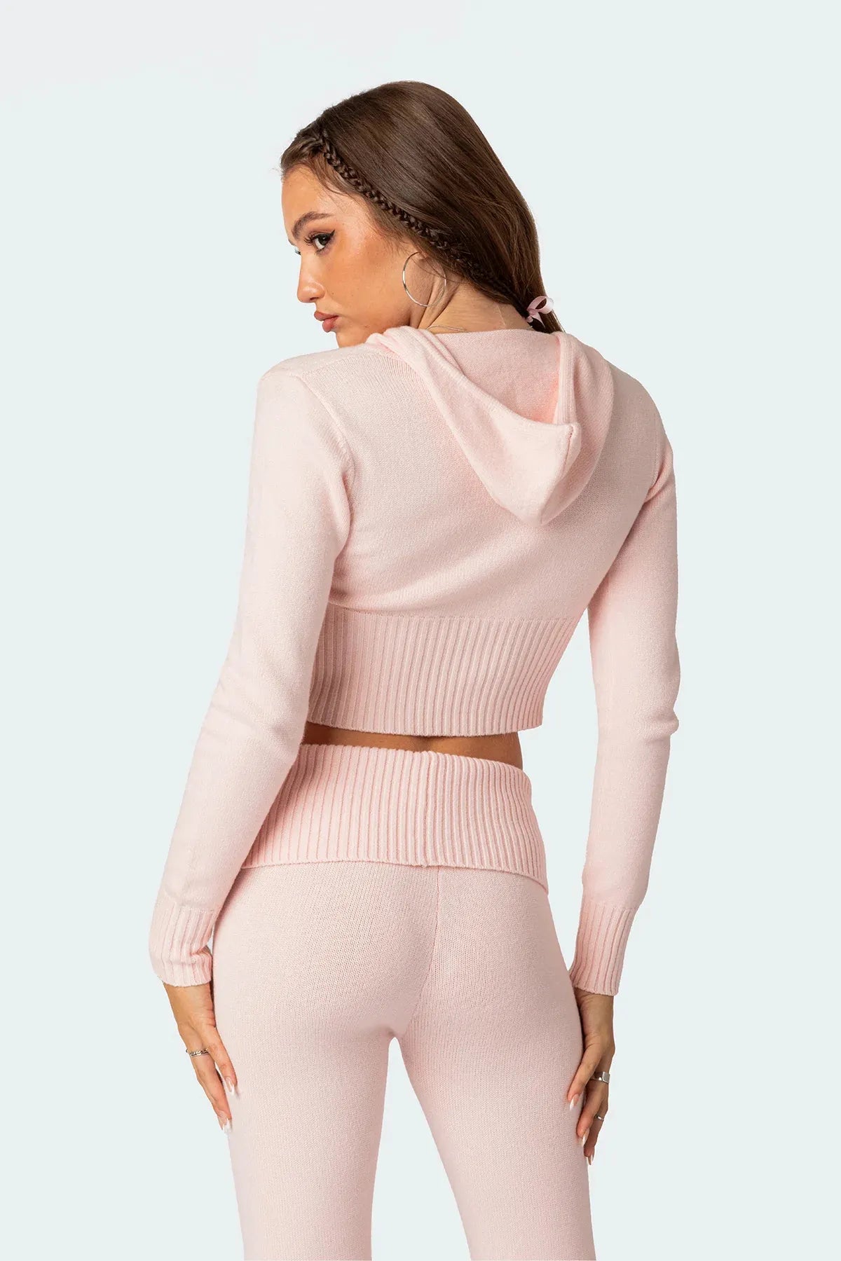 LIVIA | Gebreide Cropped Hoodie Dames Set Met Flare Legging – Comfortabel, Trendy & Ideaal Voor Casual Dagen