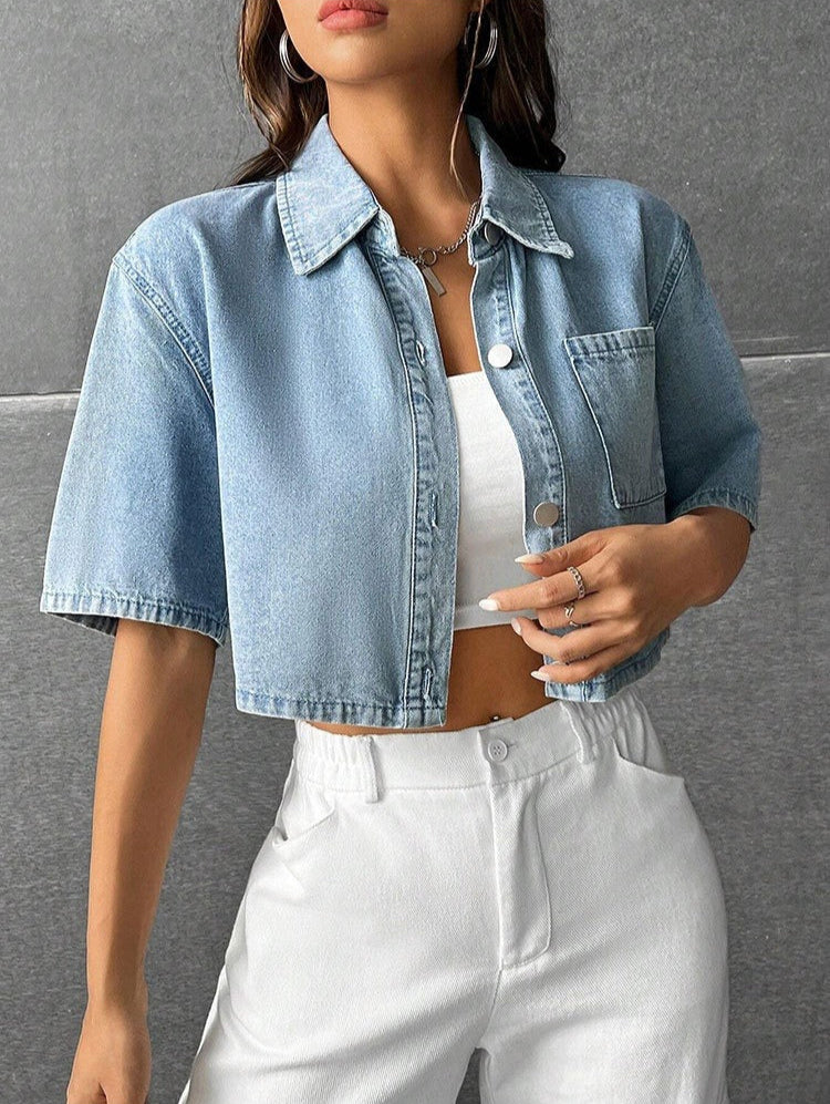 JULIE | Boxy Denim Cropped Top Voor Dames - Klassiek & Modieus