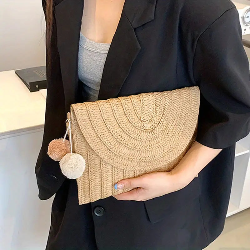 LANA | Gevlochten Stro Clutch Voor Dames Met Crossbody Strap - Zomers & Perfect voor Vakantie