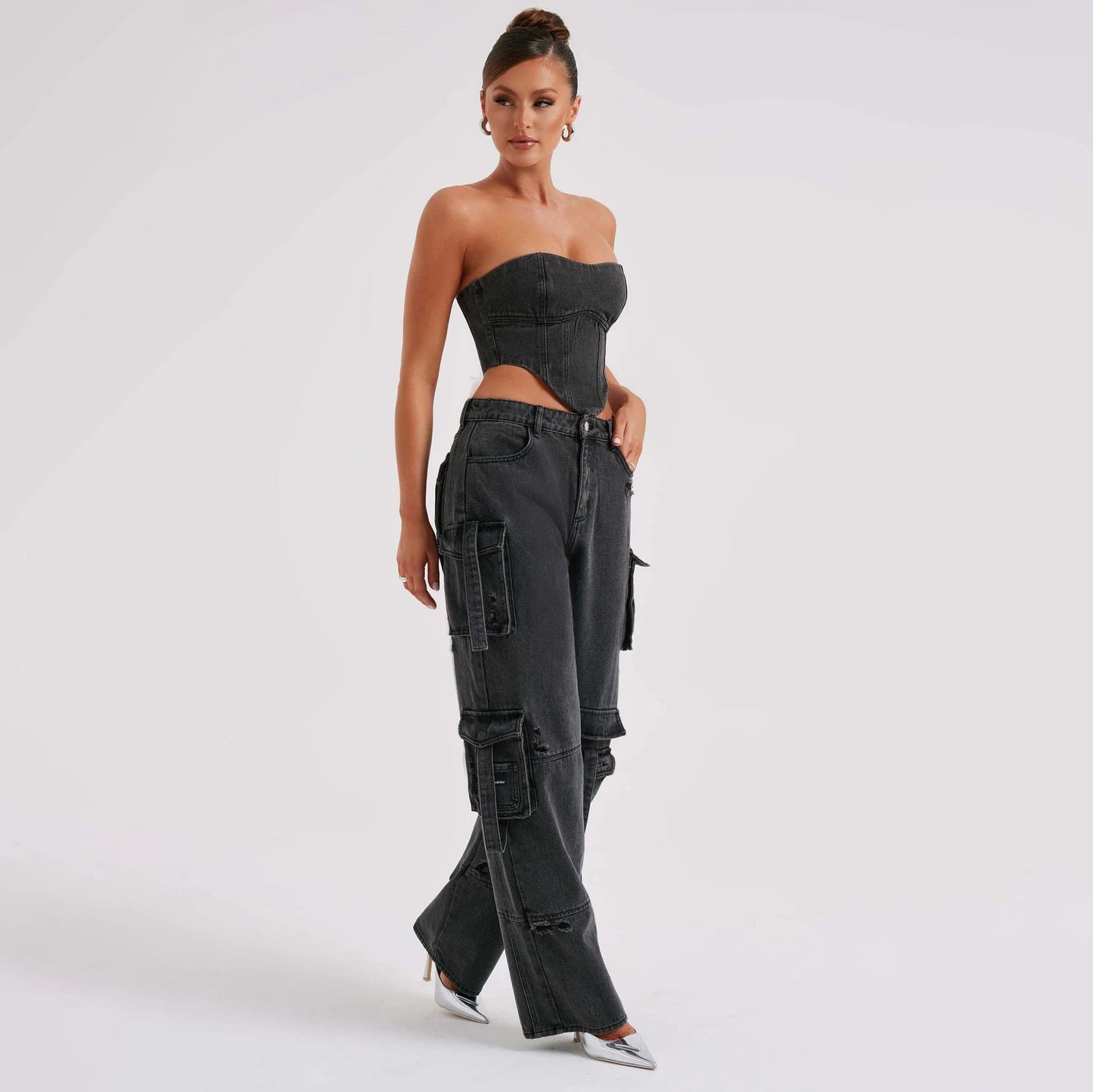 JUTTA | Relaxed Fit Cargo Jeans Voor Dames | Bijpassende Top - Stoer, Elegant & Stijlvol