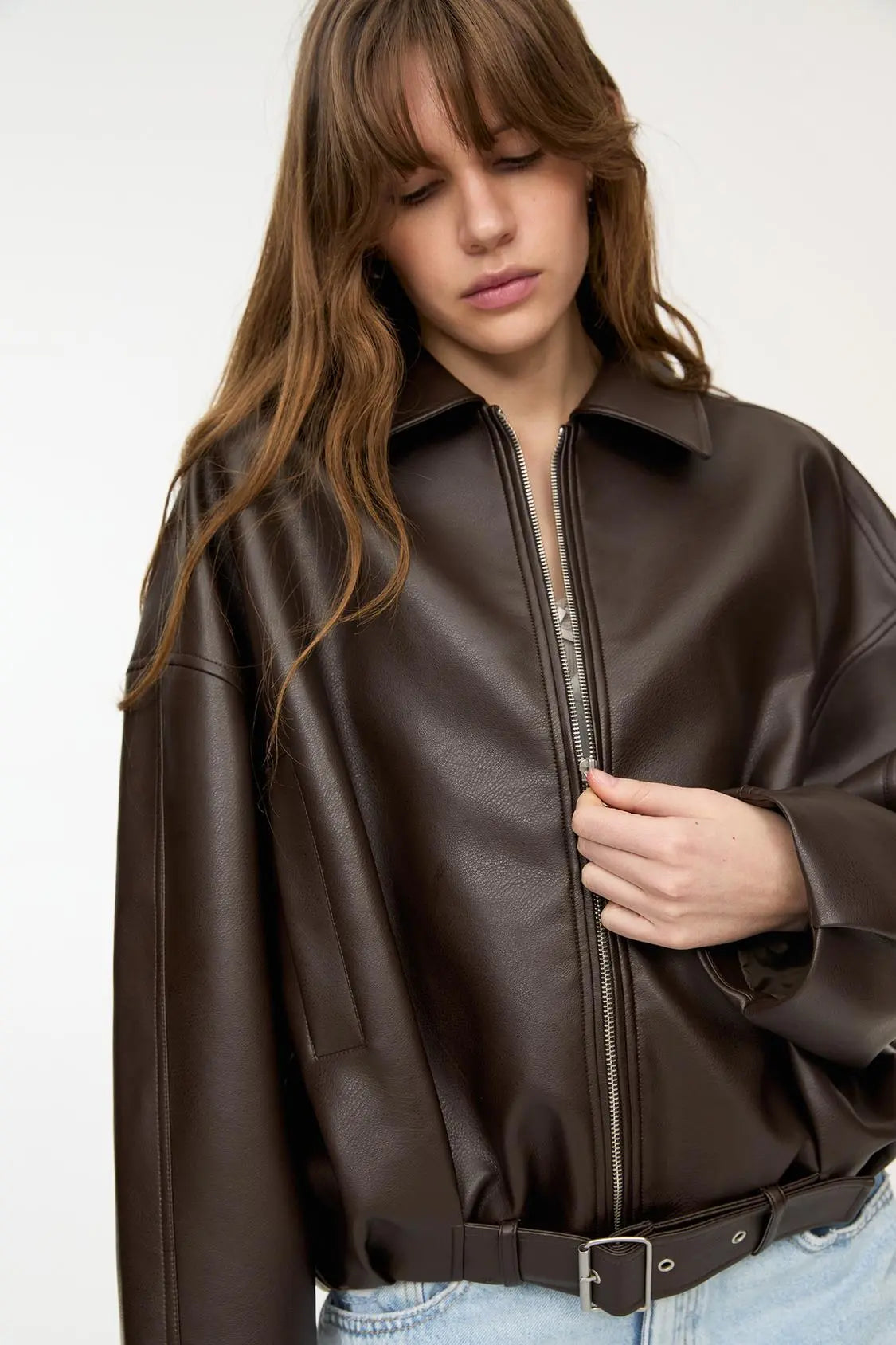 Leren Tussenjas Voor Dames met Riem – Tijdloos, Stoer &b Perfect Voor Het Tussen Seizoen