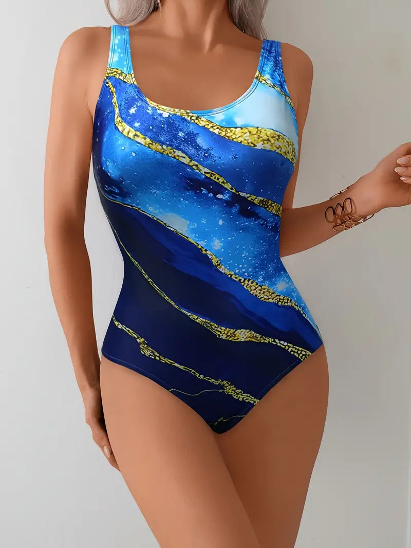 JUNE | Elegant Dames Badpak met Marmerprint – Corrigerend, Comfortabel & Chic voor Stranddagen