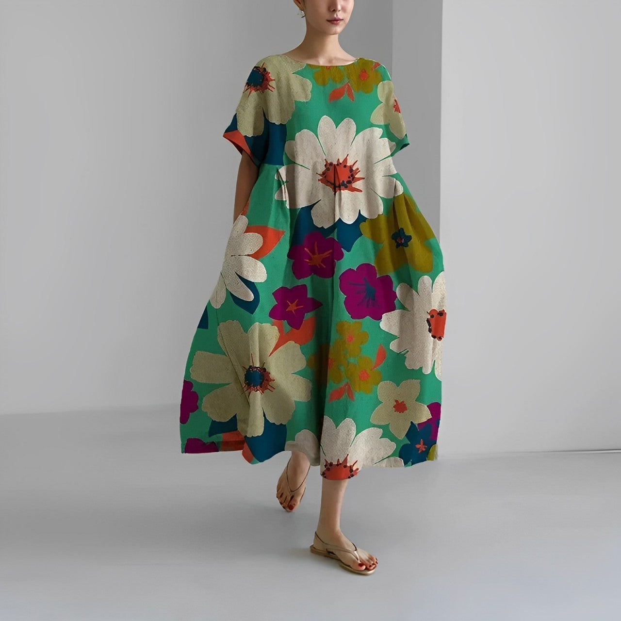 SERINA | Bedrukte Damesjurk Met Bloemenprint – Tijdloos, Vrouwelijk & Comfortabel Voor Elke Zomerdag