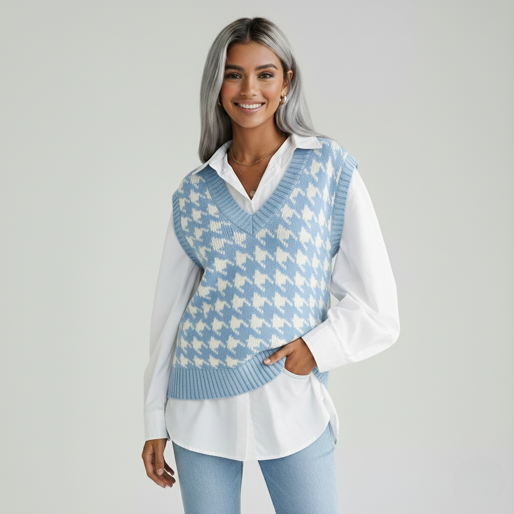 Dames Geruite Gebreide Vest-Top – Tijdloos, Stijlvol & Perfect om te Layeren