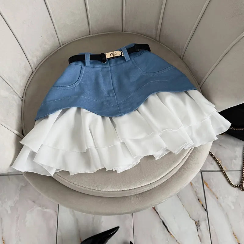 ANJALI | Denim minirok Voor Dames met ruches in laagjes – Urban flair met een vrouwelijke twist