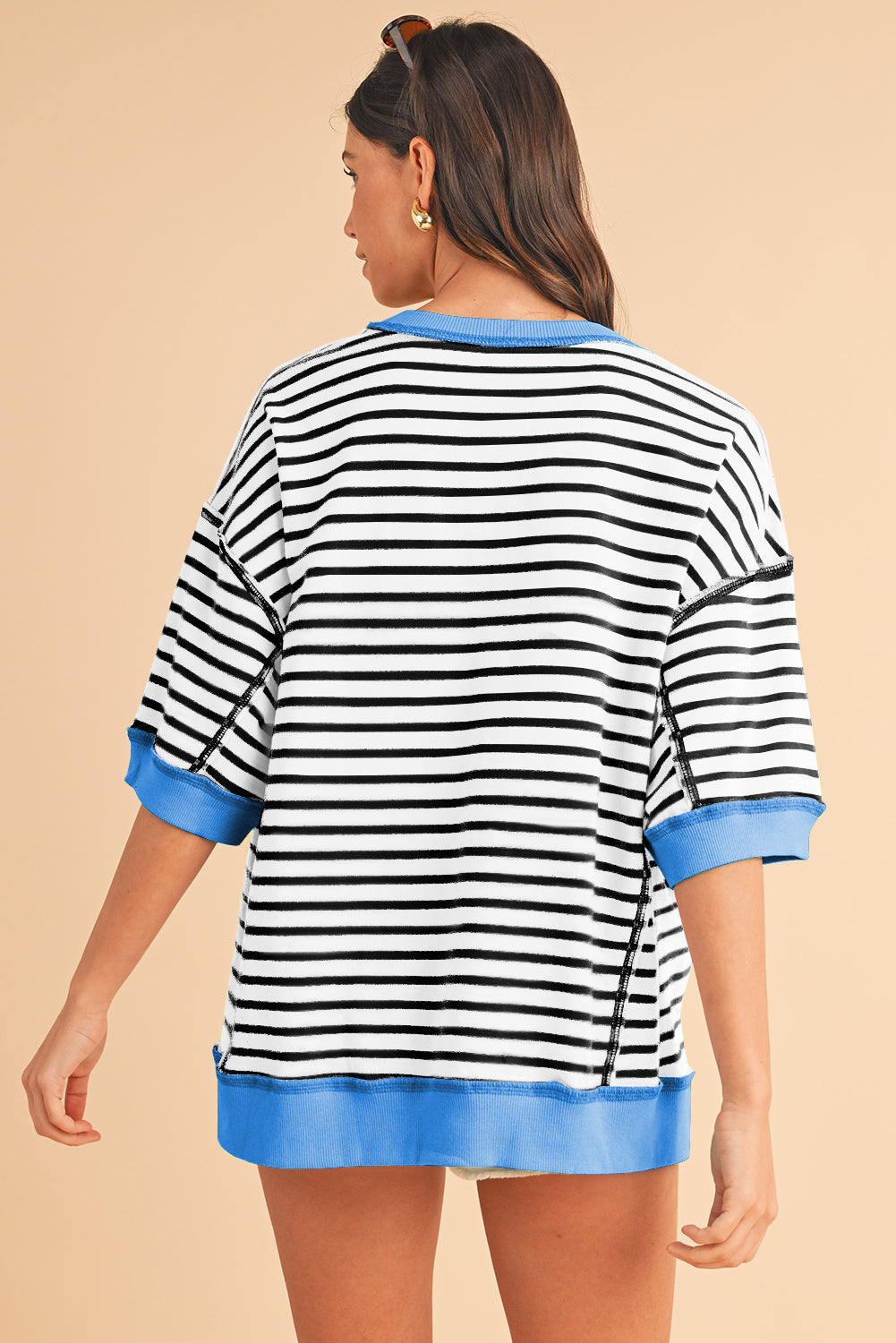ISA | Gestreept Loose Fit T-Shirt Voor Dames Met Contrast Trim En Wijde Mouwen – Comfortabel, Casual, Stijlvol