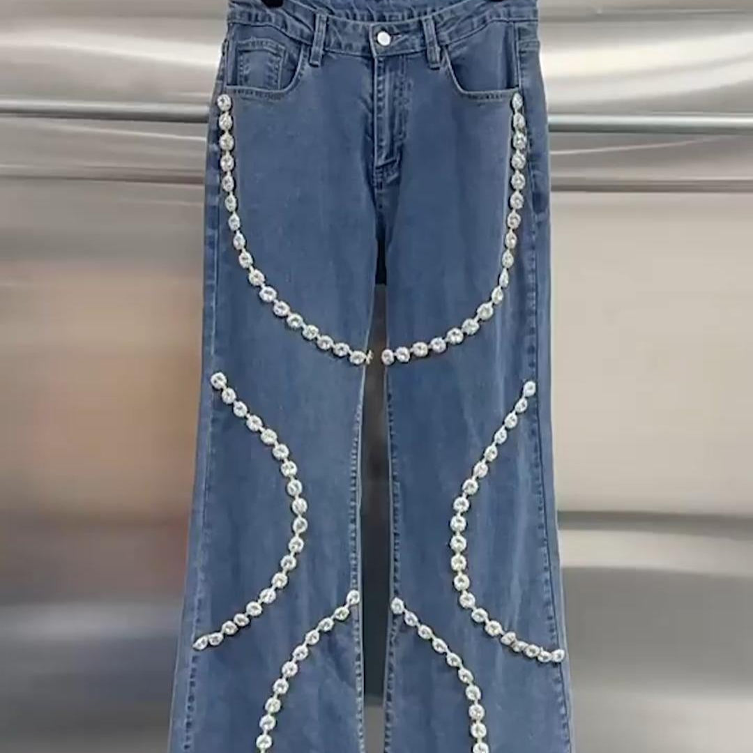 ELOÍSA | Damesjeans Met Steentjes En Rechte Pijp – Flatterend, Uniek & Comfortabel!