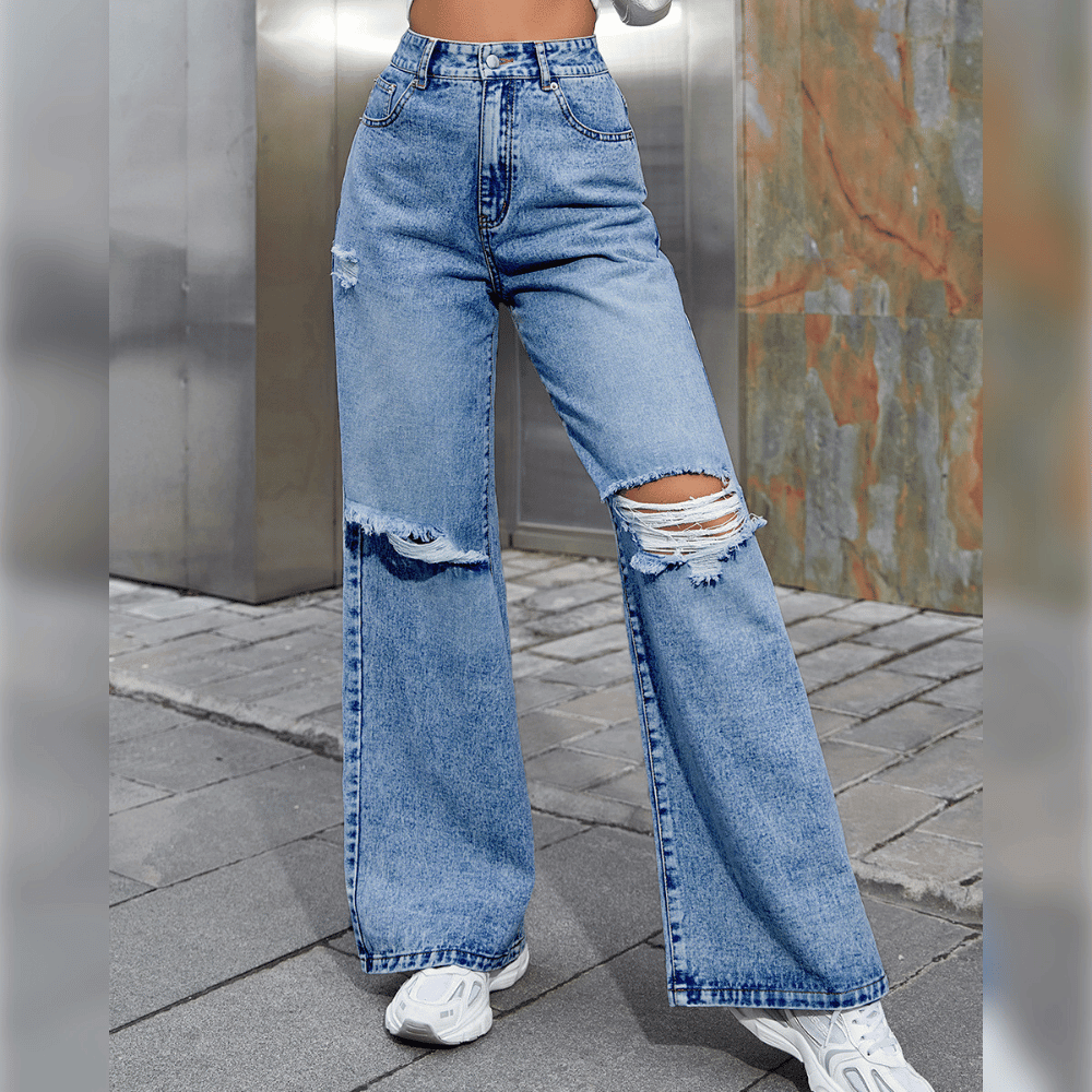 NIA | Wijde Damesjeans – Casual Denim met Ripped Details & Trendy Uitstraling