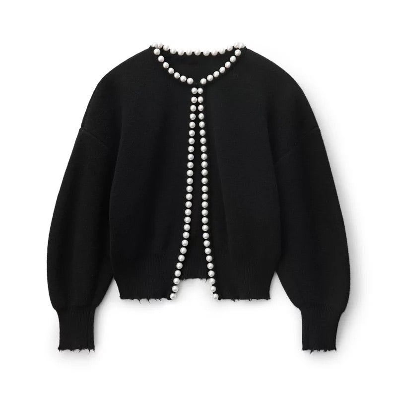 FEMKE | Cardigan Trui Voor Dames Met Pareldetails En Open Voorzijde – Elegant, Tijdloos, Verfijnd