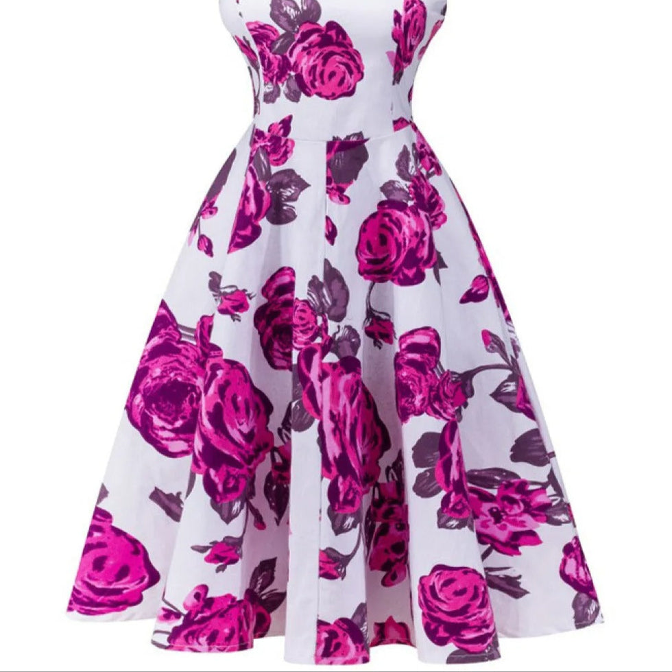 BRIGITTE | Dames Midi-Jurk Met Bloemenprint, Boothals & Uitlopende Snit – Romantisch, Fris & Vrouwelijk Tijdloos